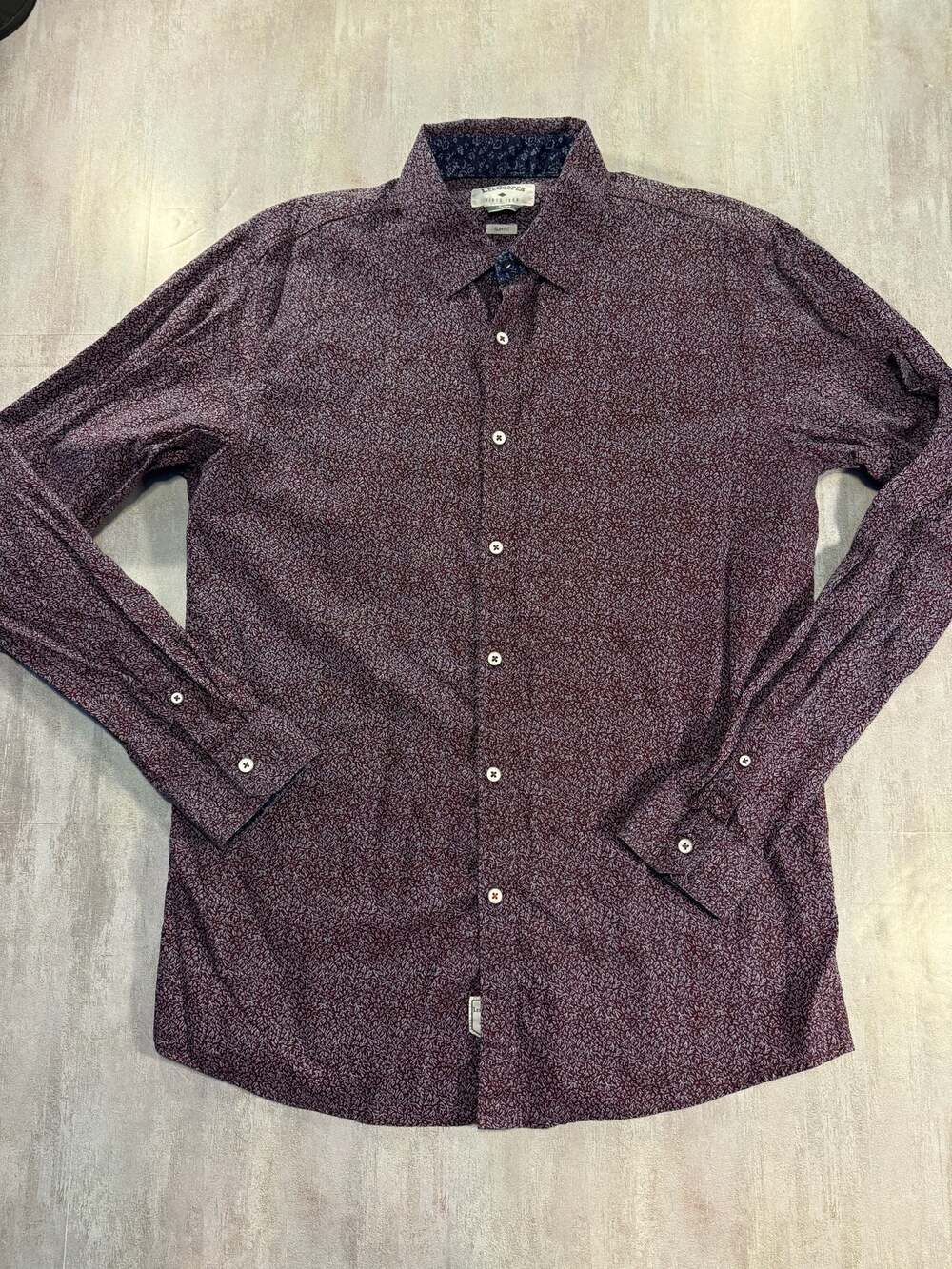 Lee Cooper Slim Fit Long Sleeve Button Down Shirt Burgundy Floral Print Size Lar